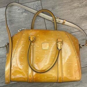 Authentic MCM bag Shimmery Yellow Bowler Bag
Patent Leather/Enameled Leather ZEN